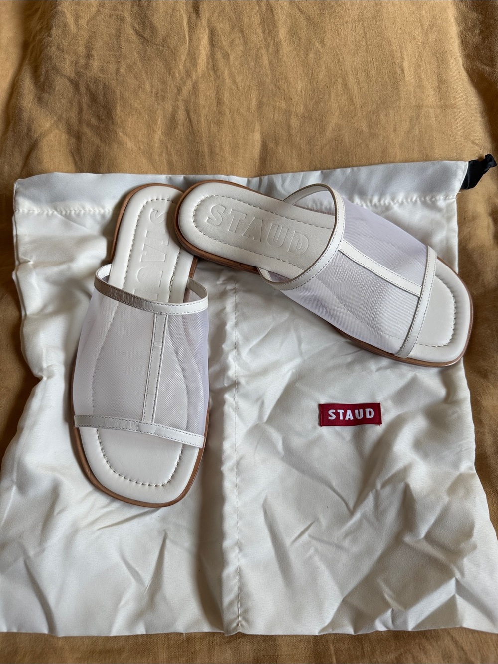 Brand New STAUD Alessandra mesh sandals in white Sz 37 / 7